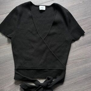 Aritzia wilfred black tie sweater comfy casual